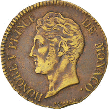 MONACO, 5 Centimes, Cinq, 1837, Monaco, KM #95.2, VF(30-35), Cast Brass,...