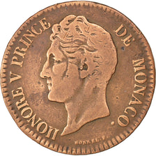 MONACO, 5 Centimes, Cinq, 1837, Monaco, KM #95.2, VF(20-25), Cast Brass,...