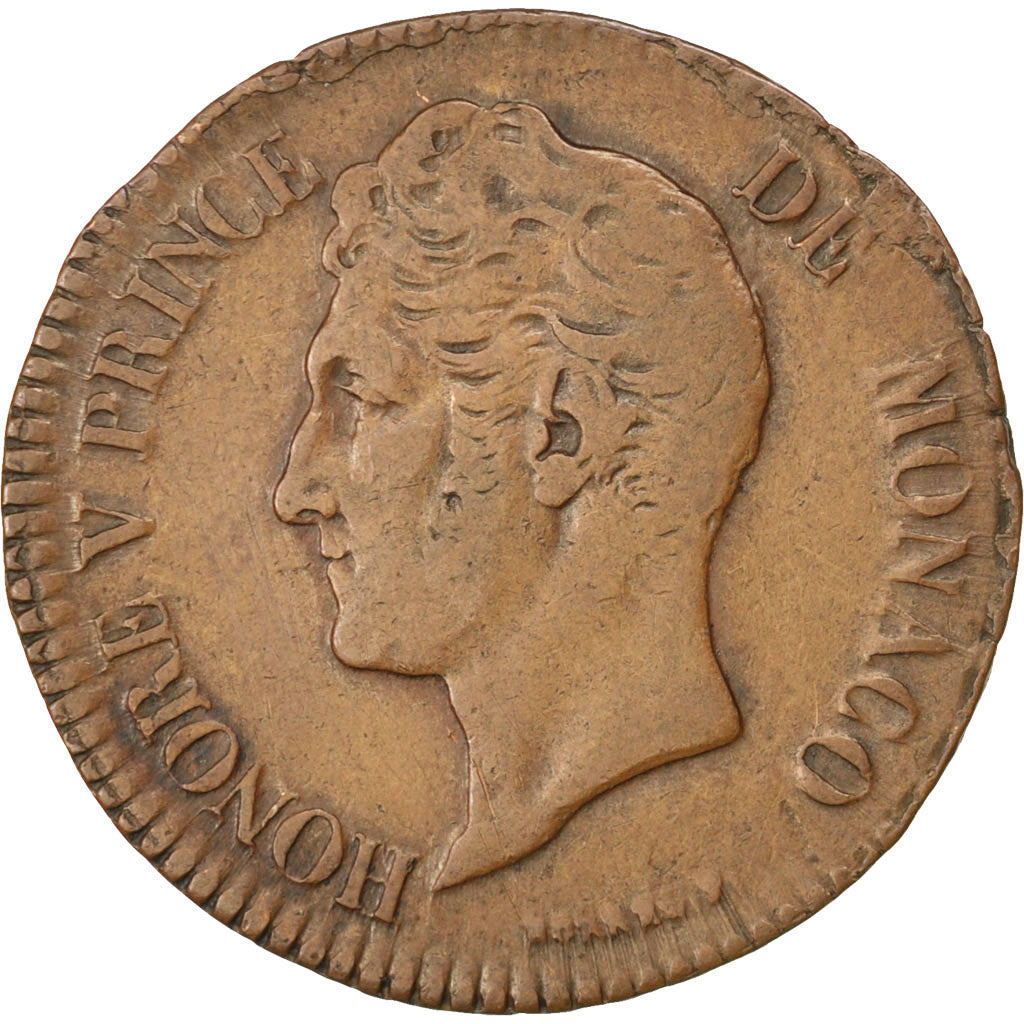 Coin, Monaco, Honore V, 5 Centimes, Cinq, 1837, Monaco, VF(30-35), Cast Brass