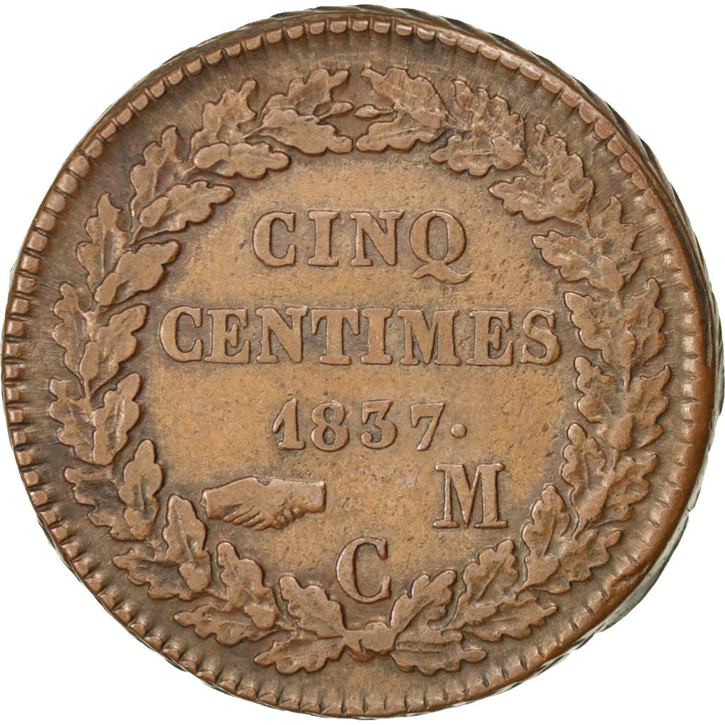Coin, Monaco, Honore V, 5 Centimes, Cinq, 1837, Monaco, VF(30-35), Cast Brass