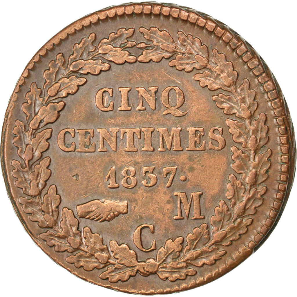 Coin, Monaco, Honore V, 5 Centimes, Cinq, 1837, Monaco, AU(50-53), Cast Brass