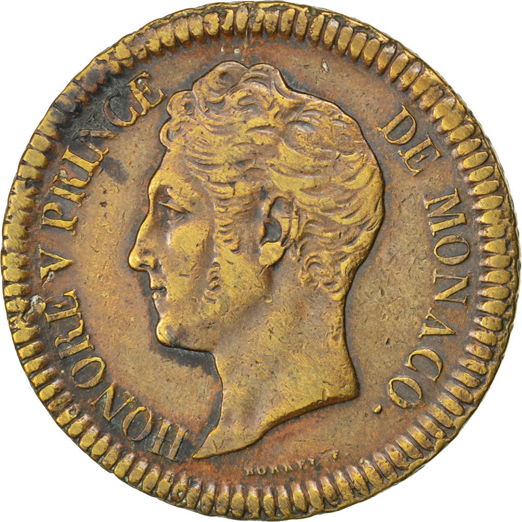 MONACO, Decime, 1838, Monaco, KM #97.1, VF(30-35), Copper, Gadoury #105, 18.73