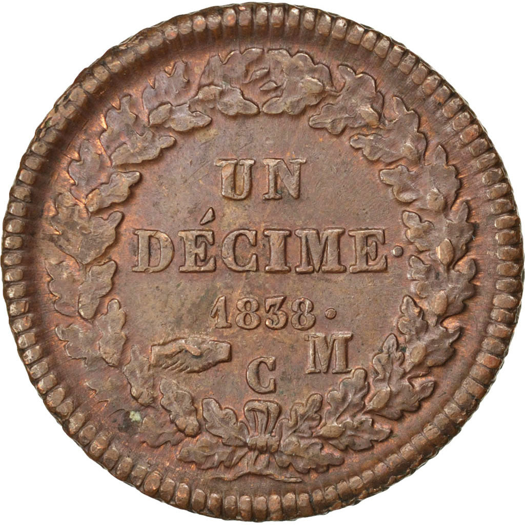 MONACO, Decime, 1838, Monaco, KM #97.1, VF(20-25), Copper, Gadoury #105, 18.65