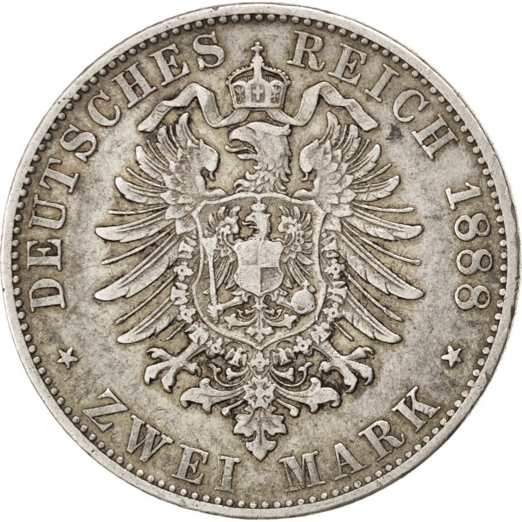 German States, 2 Mark, 1888, Munich, KM #905, VF(30-35), Silver, 10.99