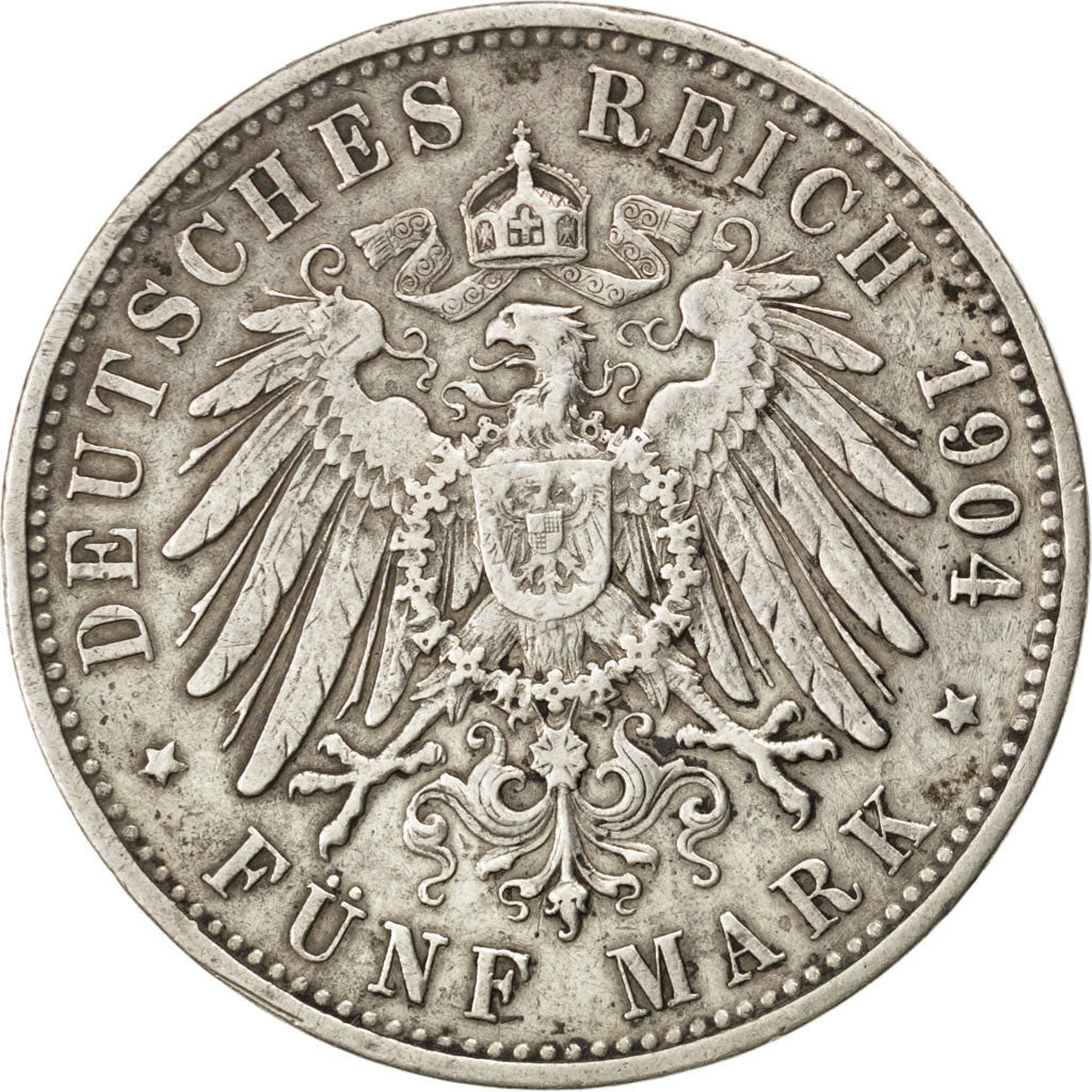 Coin, German States, WURTTEMBERG, Wilhelm II, 5 Mark, 1904, Freudenstadt