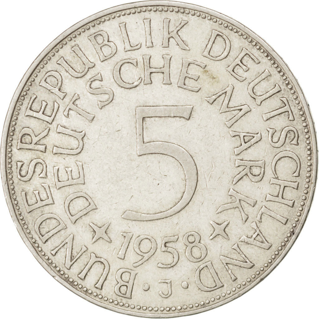 Coin, GERMANY - FEDERAL REPUBLIC, 5 Mark, 1958, Hambourg, EF(40-45), Silver