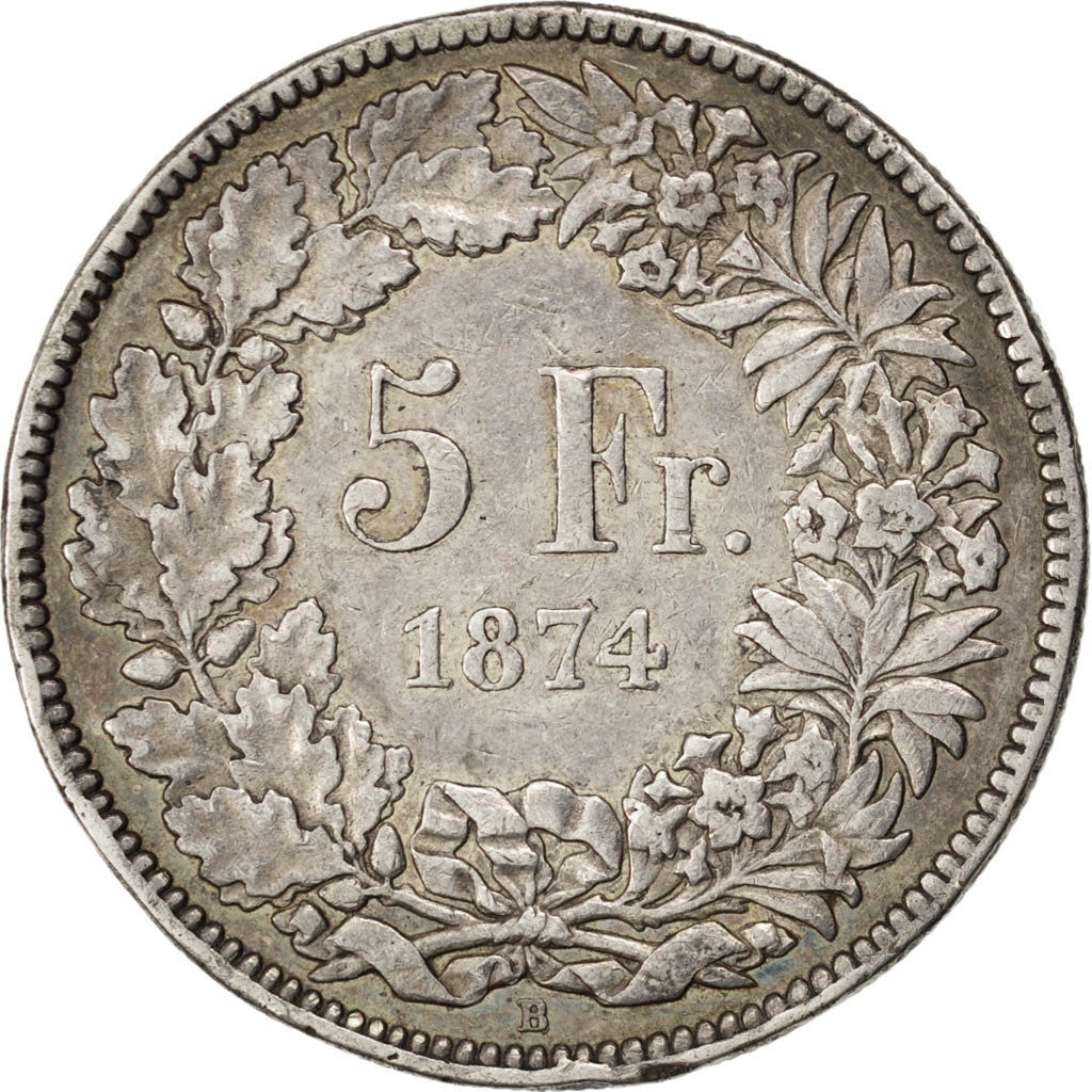 Moneta, Svizzera, 5 Francs, 1874, Bern, MB+, Argento, KM:11