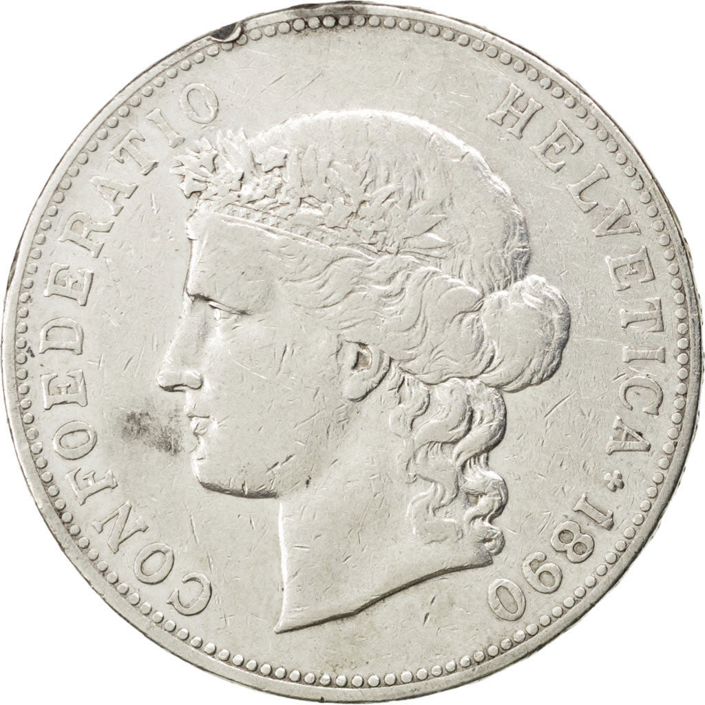 Coin, Switzerland, 5 Francs, 1890, Bern, VF(20-25), Silver, KM:34