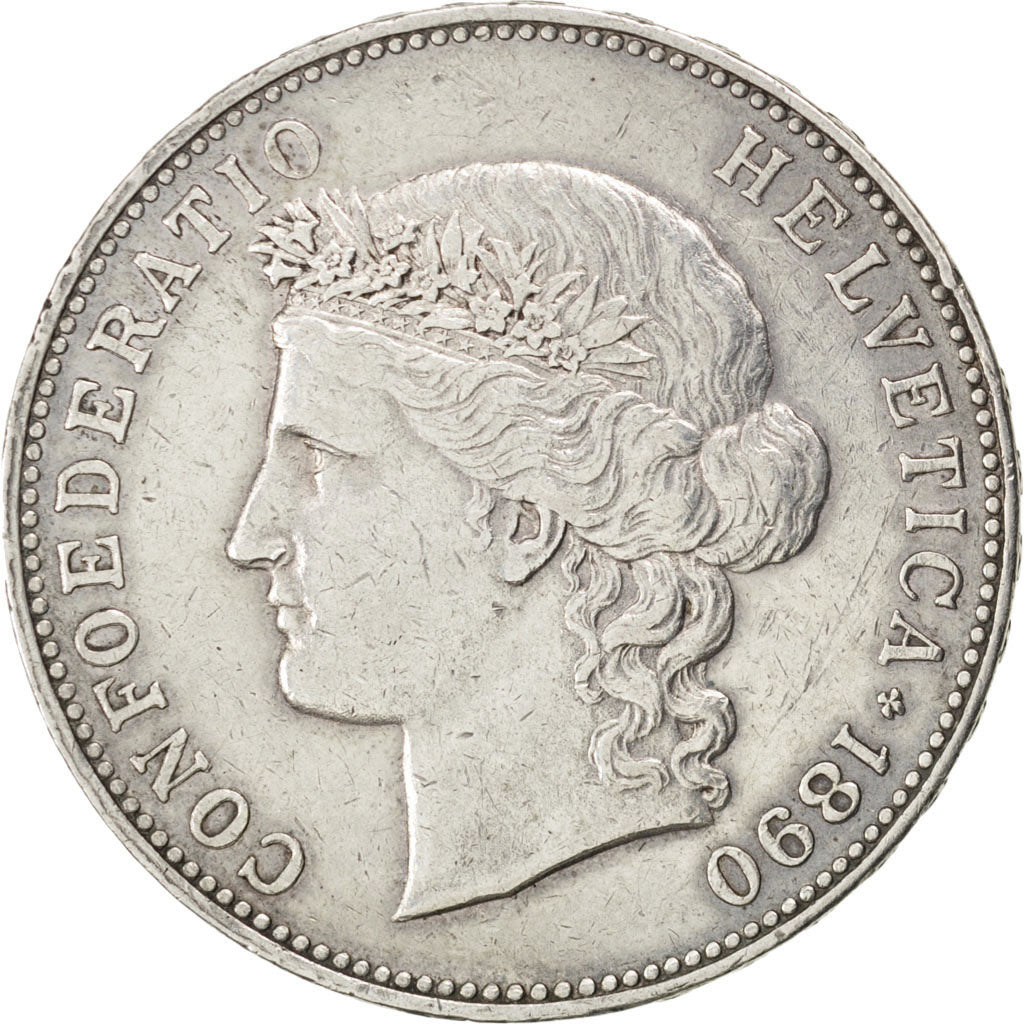 Coin, Switzerland, 5 Francs, 1890, Bern, EF(40-45), Silver, KM:34