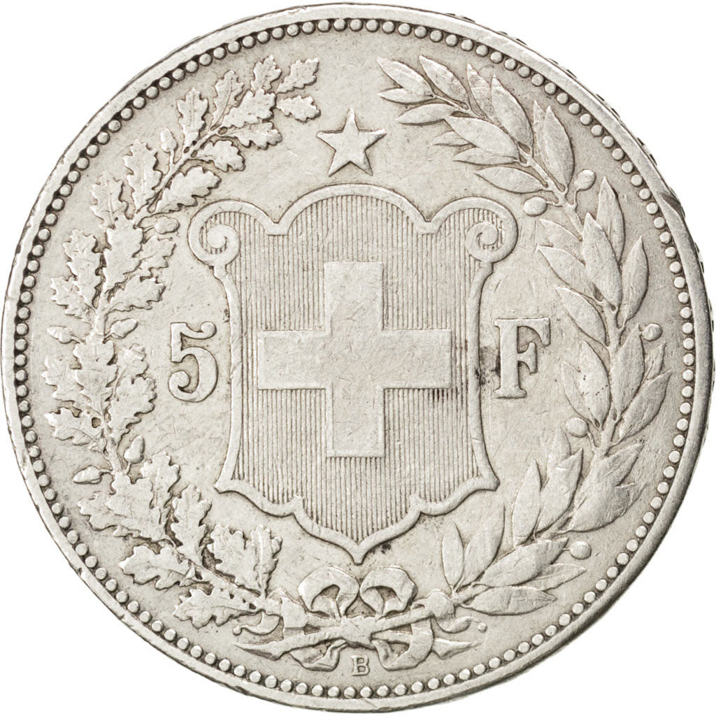 SWITZERLAND, 5 Francs, 1894, Bern, KM #34, VF(30-35), Silver, 37, 24.83