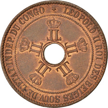 CONGO FREE STATE, 10 Centimes, 1888, KM #4, AU(55-58), Copper, 35, 19.78