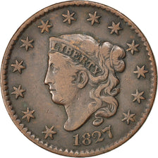 UNITED STATES, Coronet Cent, Cent, 1827, U.S. Mint, KM #45, EF(40-45), Copper,..