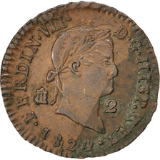 SPAIN, 2 Maravedis, 1824, Segovia, KM #487.1, EF(40-45), Copper, 2.15