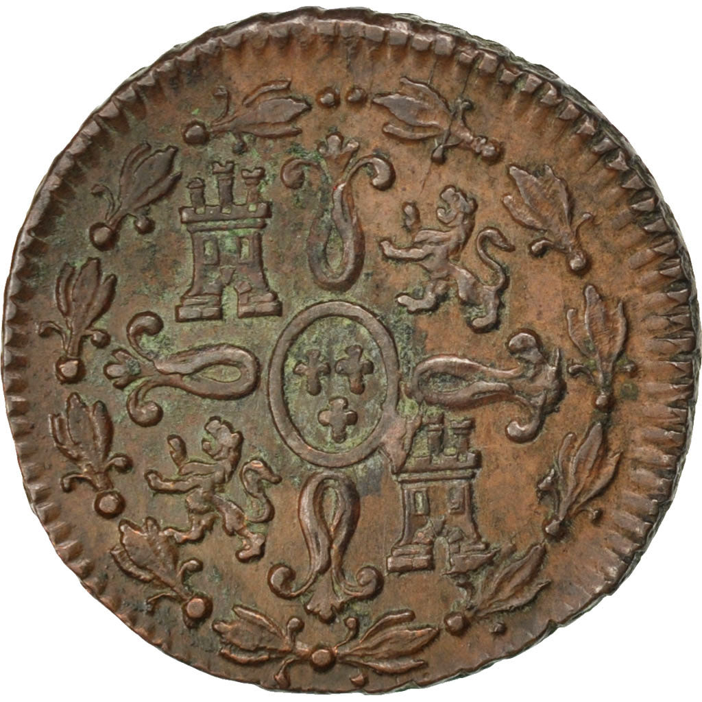 SPAIN, 2 Maravedis, 1824, Segovia, KM #487.1, EF(40-45), Copper, 2.15