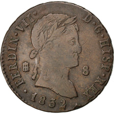 SPAIN, 8 Maravedis, 1832, Segovia, KM #486.1, VF(30-35), Copper, 11.66