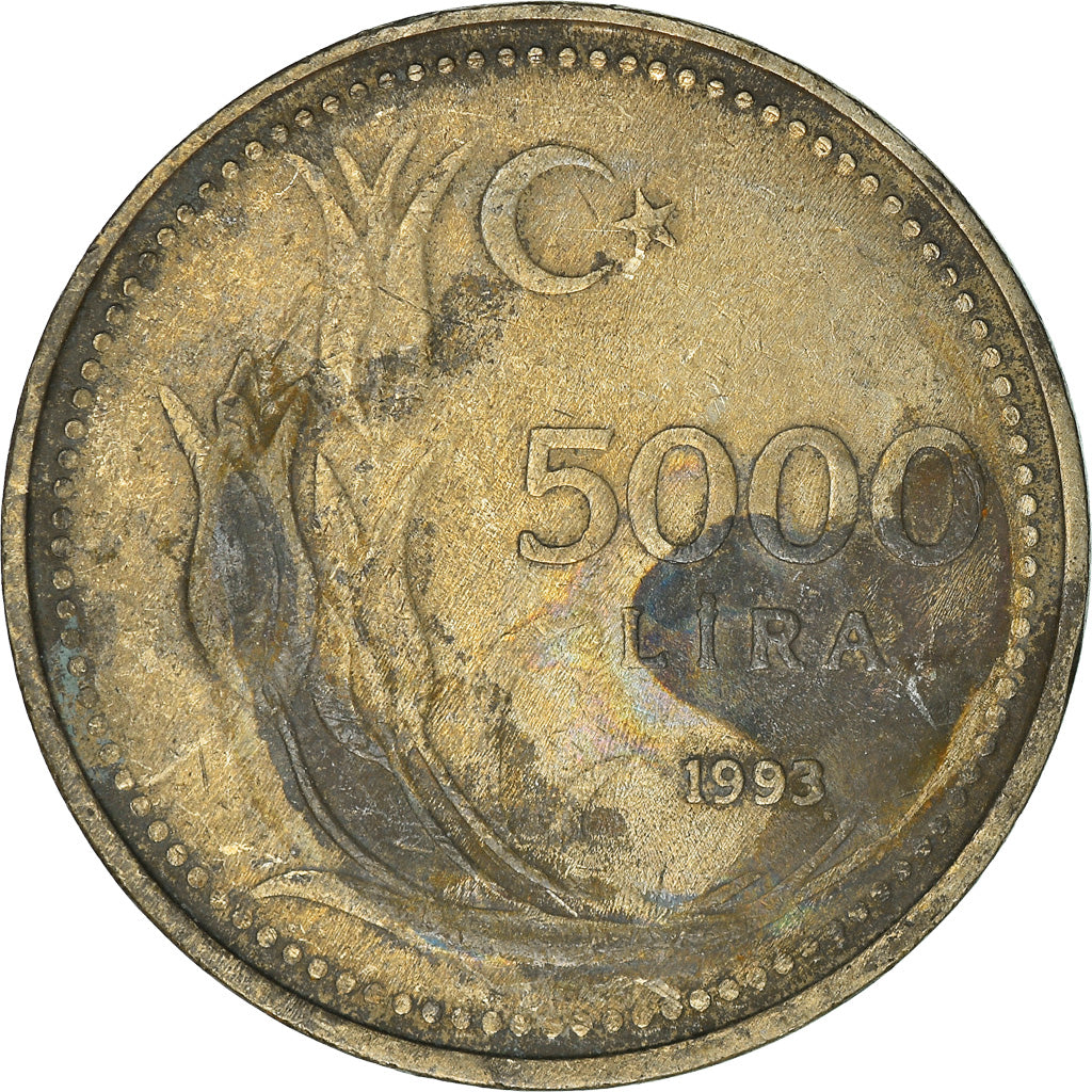 Moneda, Turquía, 5000 Lira, 1993, BC+, Níquel - bronce, KM:1025