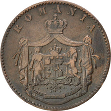 ROMANIA, 5 Bani, 1867, Heaton, KM #3.1, EF(40-45), Copper, 25, 4.73