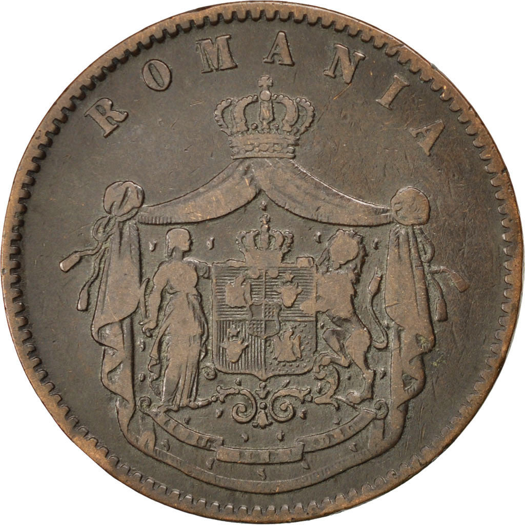 ROMANIA, 10 Bani, 1867, Heaton, KM #4.1, VF(30-35), Copper, 30, 9.72