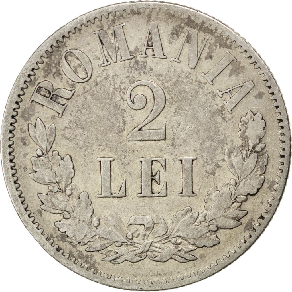 ROMANIA, 2 Lei, 1875, KM #8, EF(40-45), Silver, 9.84
