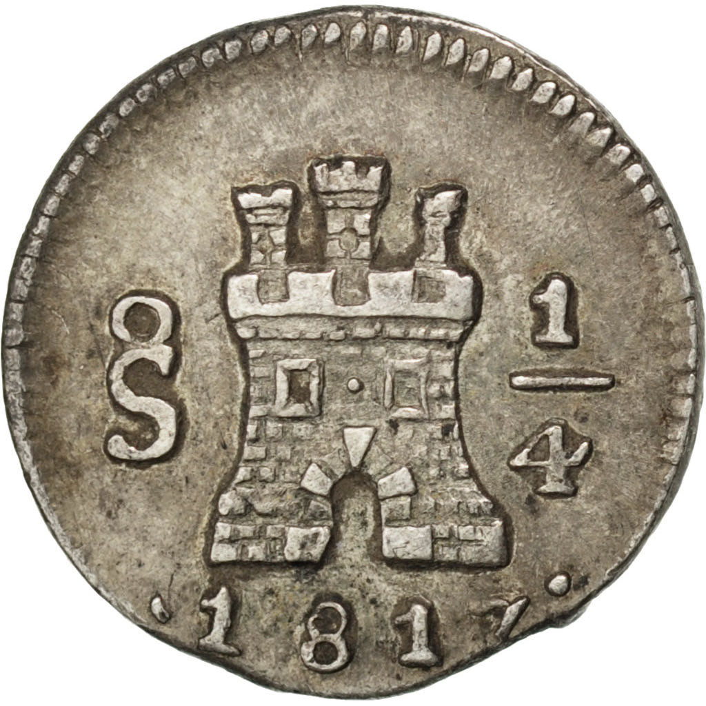 CHILE, Quartillo, 1/4 Real, 1817, Santiago, KM #73, EF(40-45), Silver, 12, 0.81