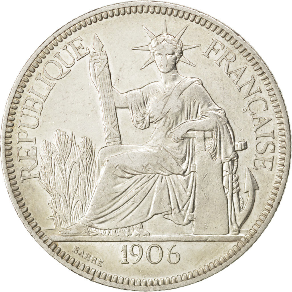 FRENCH INDO-CHINA, Piastre, 1906, Paris, KM #5a.1, EF(40-45), Silver, 26.96