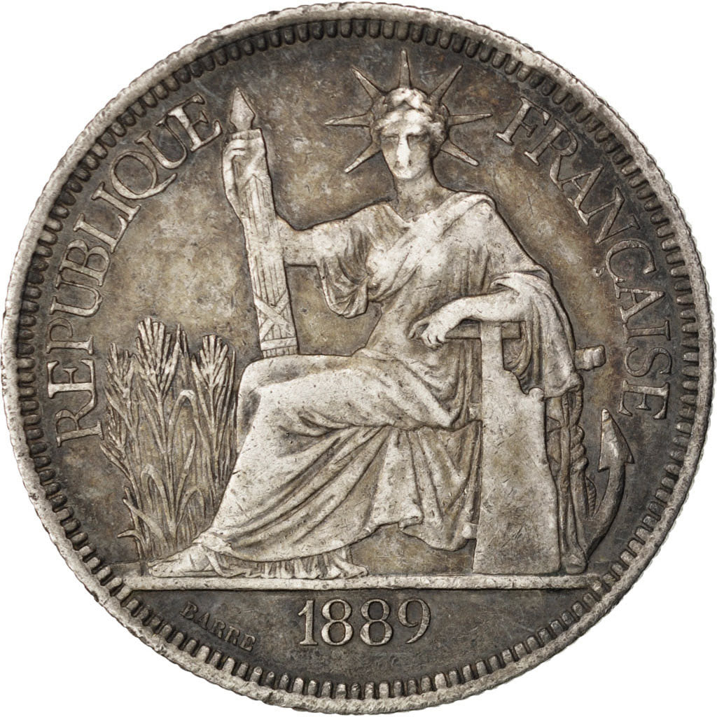 FRENCH INDO-CHINA, Piastre, 1889, Paris, KM #5, VF(30-35), Silver, 27.04