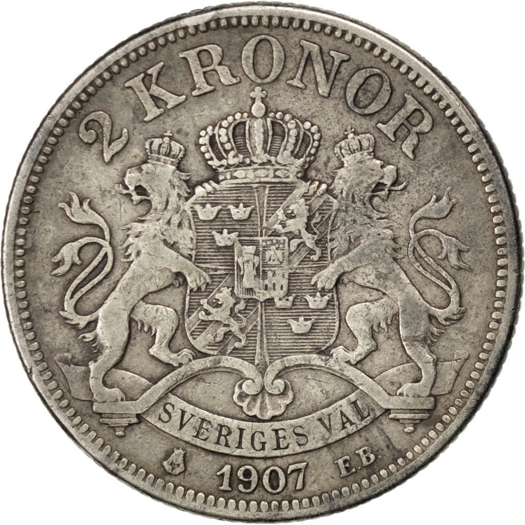 SWEDEN, 2 Kronor, 1907, KM #773, VF(30-35), Silver, 31, 14.87