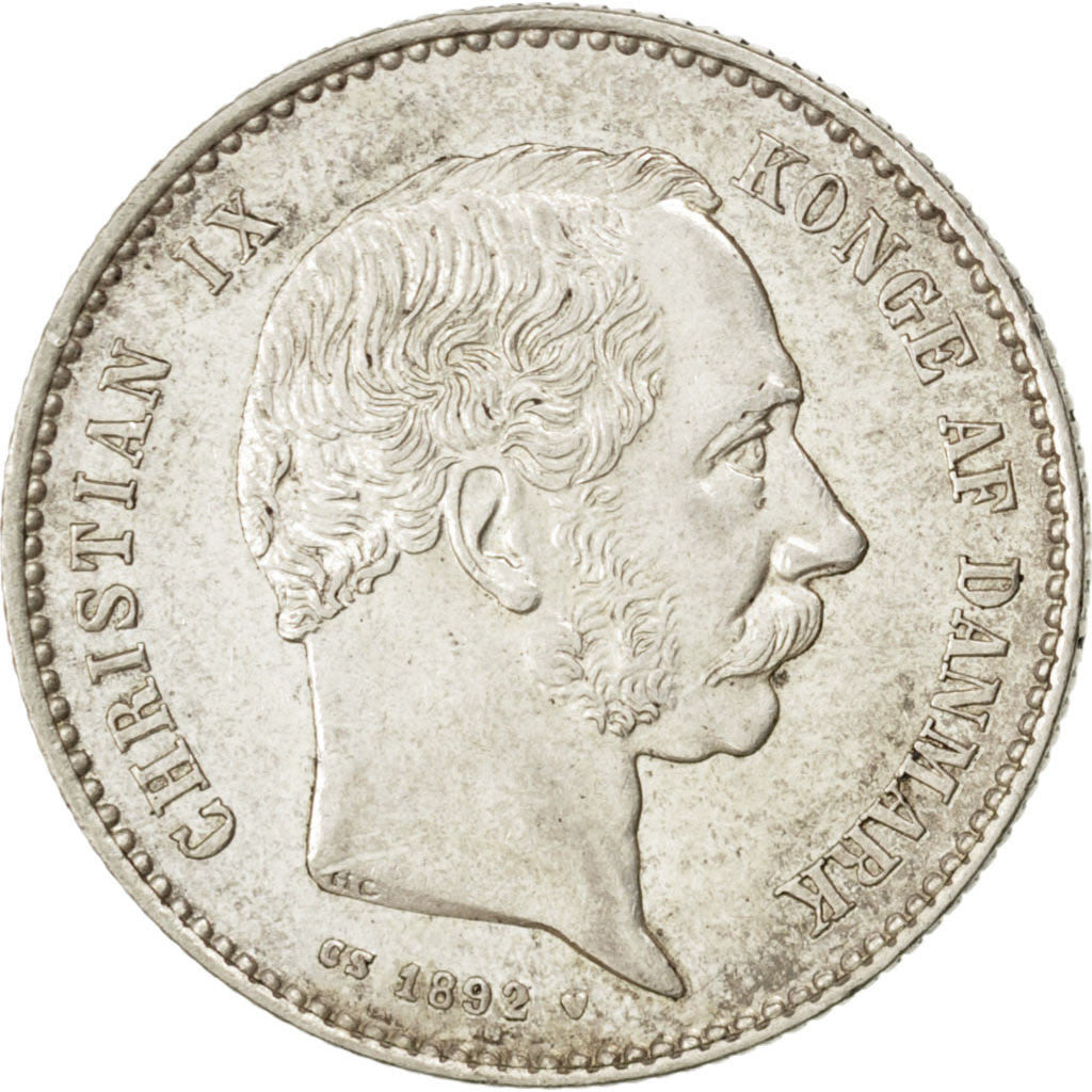 DENMARK, Krone, 1892, Copenhagen, KM #797.1, AU(55-58), Silver, 7.50