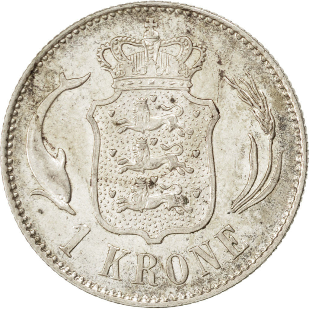 DENMARK, Krone, 1892, Copenhagen, KM #797.1, AU(55-58), Silver, 7.50