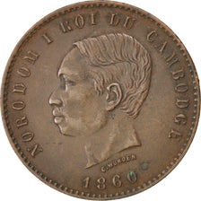 CAMBODIA, 10 Centimes, 1860, KM #M3, EF(40-45), Bronze, 10.10