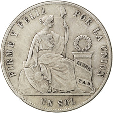 PERU, Sol, 1873, Lima, KM #196.3, VF(20-25), Silver, 24.58