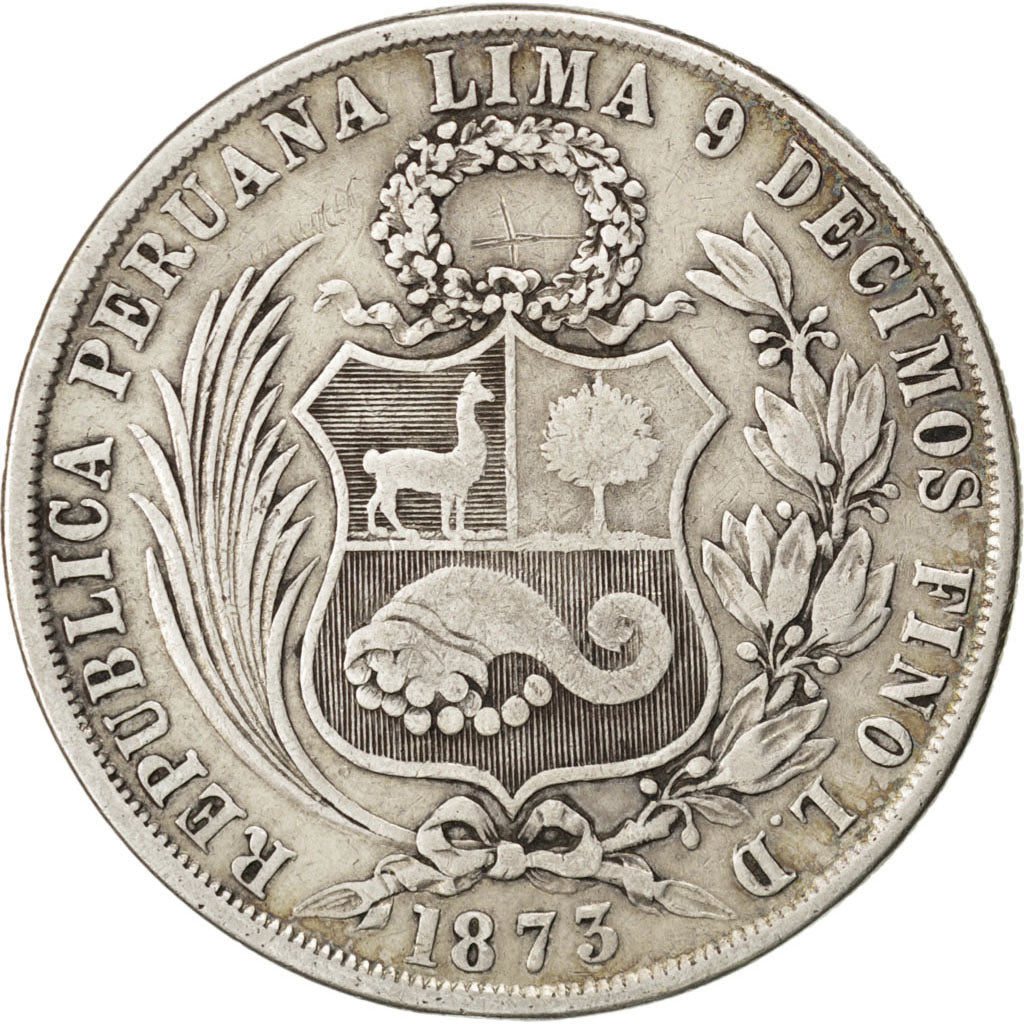 PERU, Sol, 1873, Lima, KM #196.3, VF(20-25), Silver, 24.58