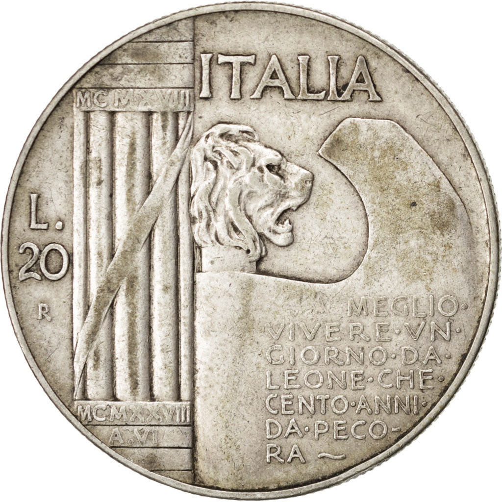 Italie, Victor-Emmanuel III, 20 Lire, 1928, Rome, Argent, TTB, KM:70