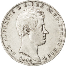 ITALIAN STATES, 5 Lire, 1844, Genoa, KM #130.2, EF(40-45), Silver, 37, 24.96
