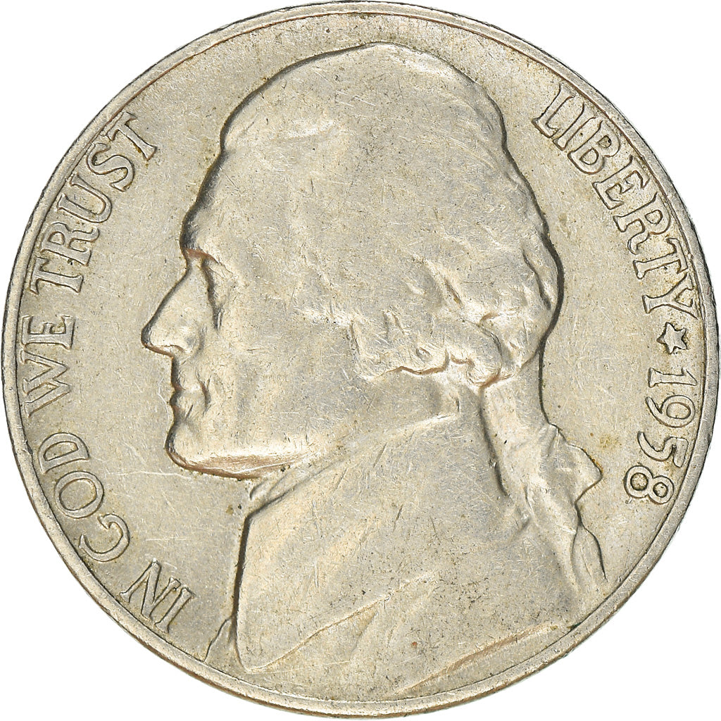 Moeda, Estados Unidos da América, Jefferson Nickel, 5 Cents, 1958, U.S. Mint