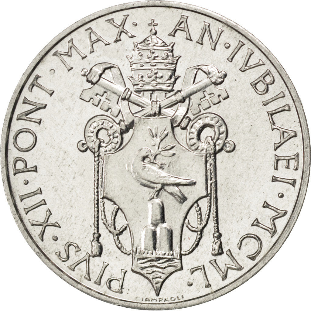 VATICAN CITY, Lira, 1950, KM #44, AU(55-58), Aluminum, 21.5, 1.27