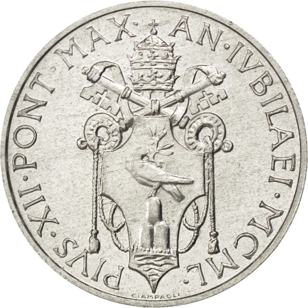 VATICAN CITY, Lira, 1950, KM #44, AU(55-58), Aluminum, 21.5, 1.26