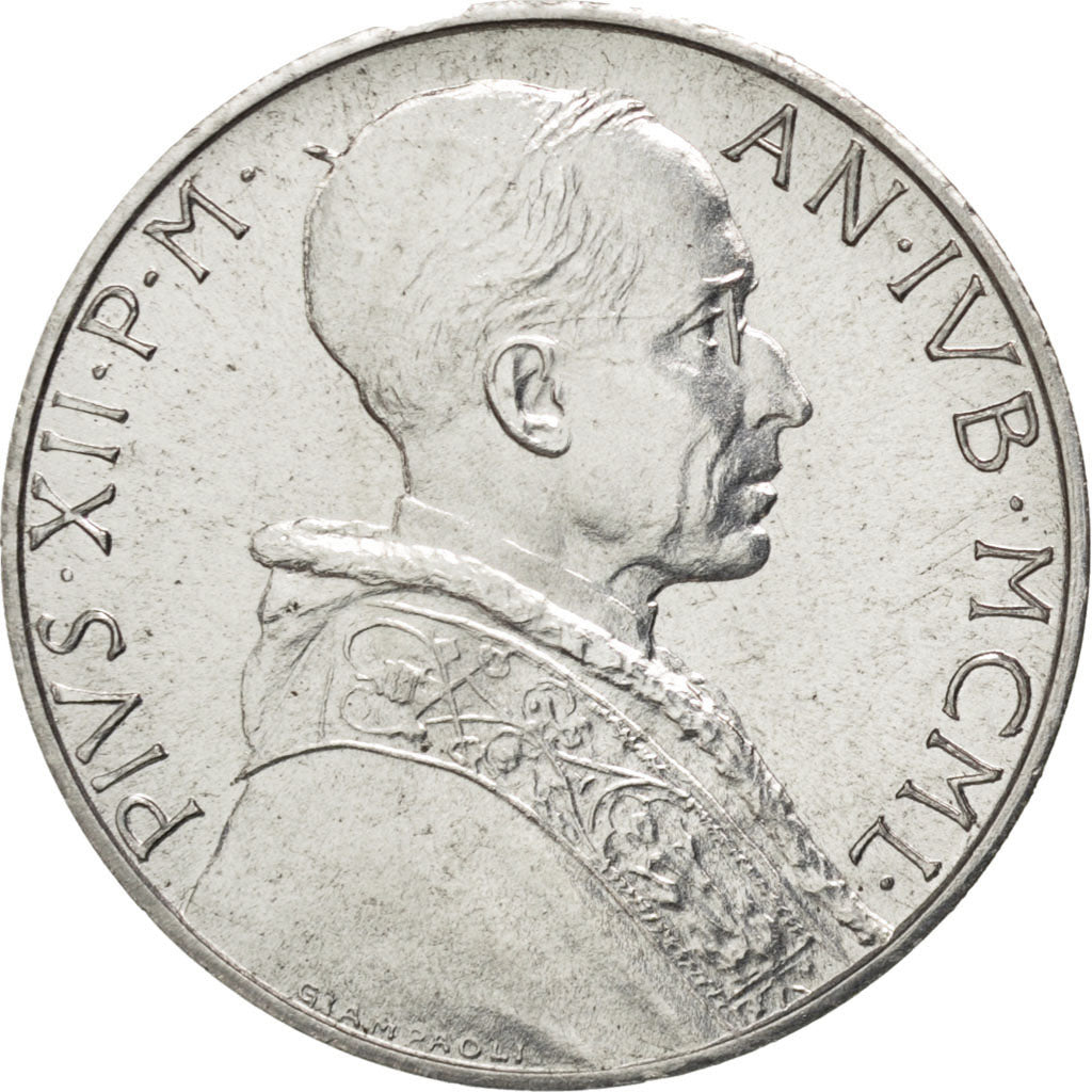 Vatican, Pie XII, 2 Lire 1950, KM 45