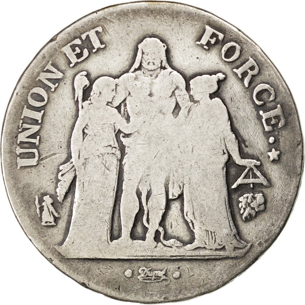 FRANCE, Union et Force, 5 Francs, 1800, Bayonne, KM #639.6, F(12-15), Silver,...