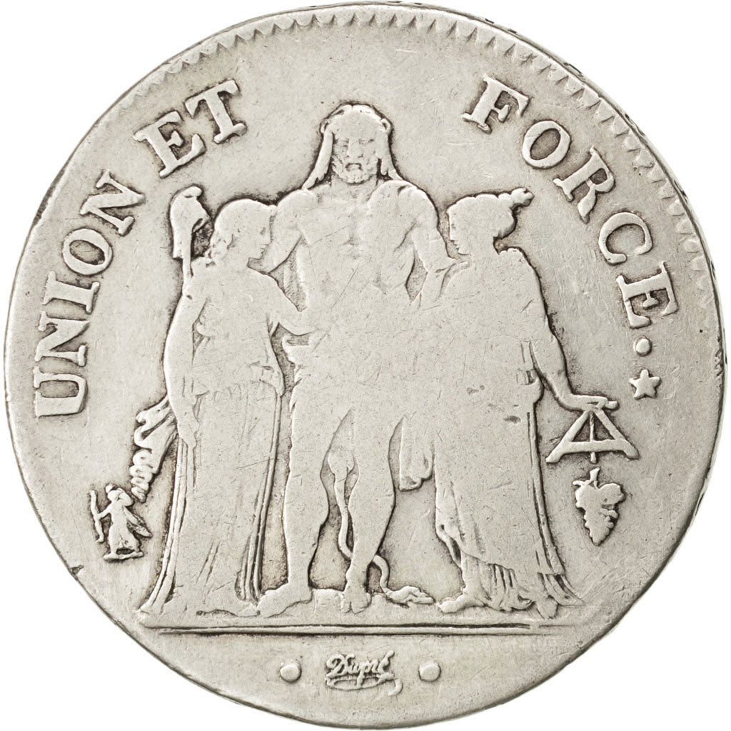 Francia, Union et Force, 5 Francs, 1800, Perpignan, MB, Argento, KM:639.8, Ga...