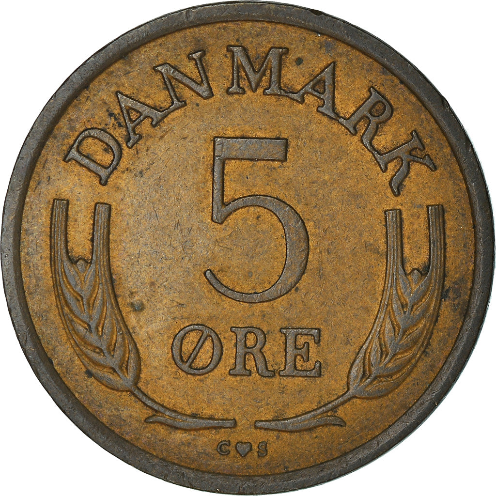 Moeda, Dinamarca, Frederik IX, 5 Öre, 1962, Copenhagen, EF(40-45), Bronze