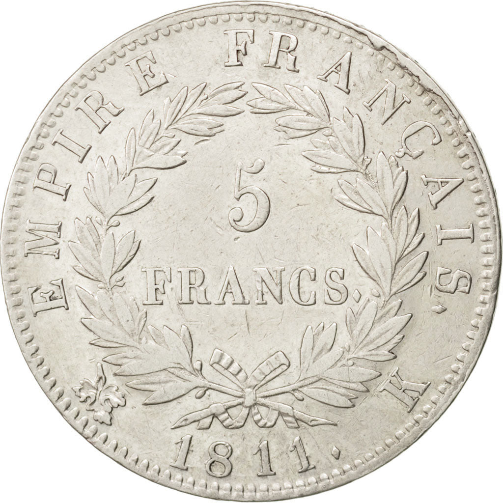 FRANCE, Napoléon I, 5 Francs, 1811, Bordeaux, KM #694.8, EF(40-45), Silver, G...