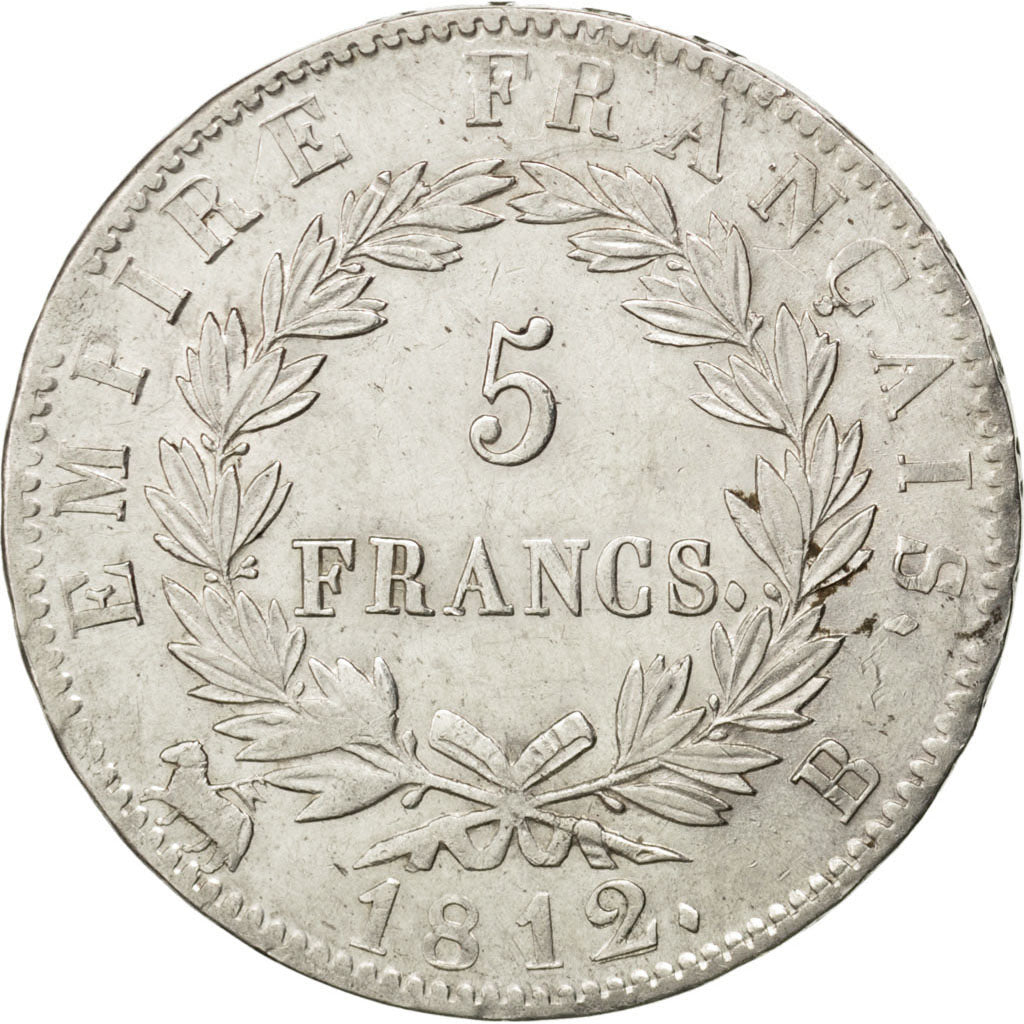 FRANCE, Napoléon I, 5 Francs, 1812, Rouen, KM #694.2, AU(50-53), Silver, Gadoury