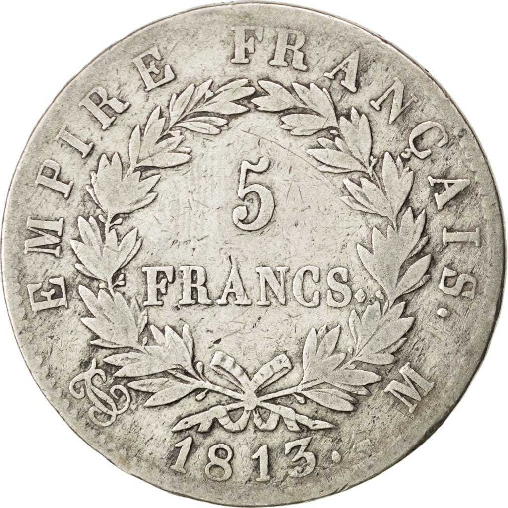 Francia, Napoléon I, 5 Francs, 1813, Paris, MB+, Argento, KM:694.1, Gadoury:584