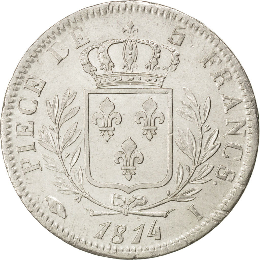 FRANCE, Louis XVIII, 5 Francs, 1814, Limoges, KM #702.6, AU(50-53), Silver,...