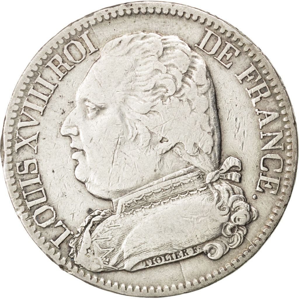 FRANCE, Louis XVIII, 5 Francs, 1814, Paris, KM #702.1, VF(30-35), Silver,...