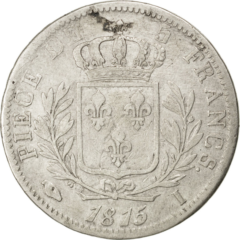 FRANCE, Louis XVIII, 5 Francs, 1815, Limoges, KM #702.6, VF(20-25), Silver,...