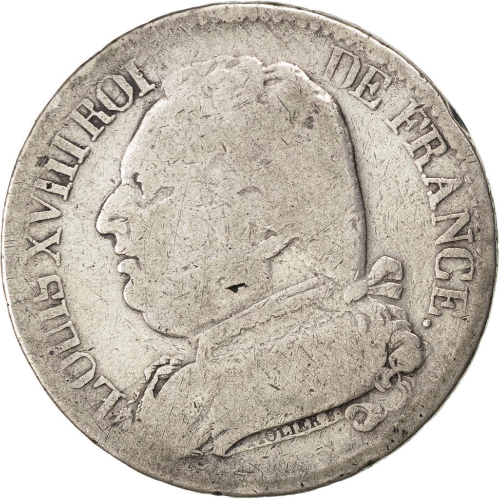FRANCE, Louis XVIII, 5 Francs, 1815, Bayonne, KM #702.8, F(12-15), Silver,...