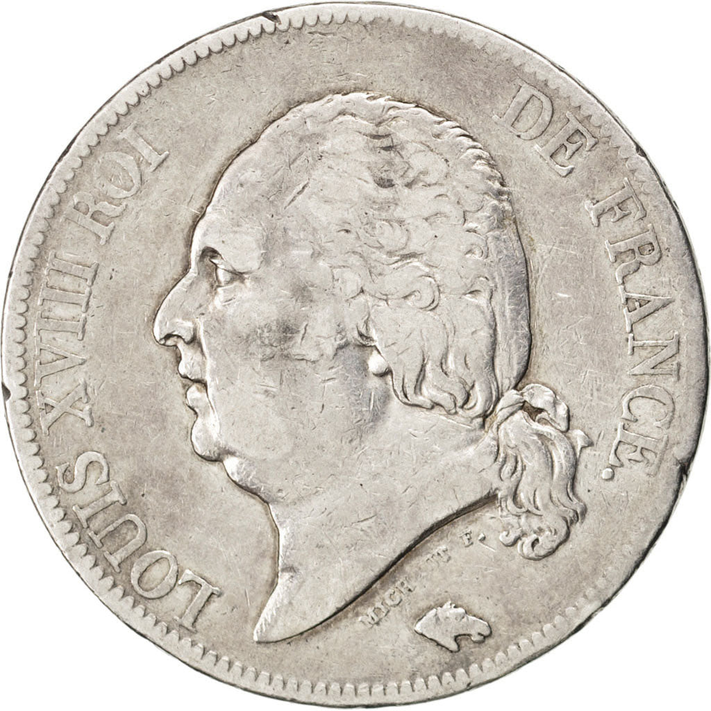 FRANCE, Louis XVIII, 5 Francs, 1816, Paris, KM #711.1, VF(30-35), Silver,...