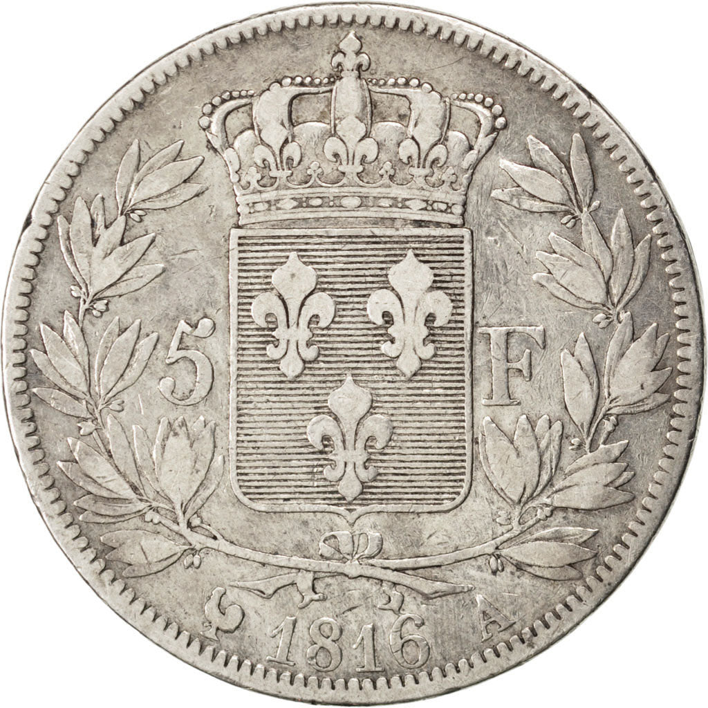 FRANCE, Louis XVIII, 5 Francs, 1816, Paris, KM #711.1, VF(30-35), Silver,...
